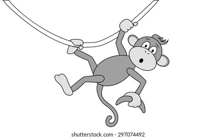 Monkey with a banana hanging on the vine