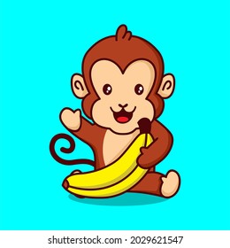 monkey with banana icon mascot character illustration vector
