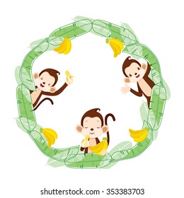 Monkey And Banana On Circle Frame, Animal, Celebration, Festive, Anniversary