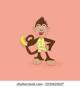 Affe mit Banane auf hellem Hintergrund