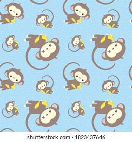 Monkey and banana seamless pattern and vector. Cute animal wildlife character.