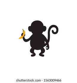 Monkey with banana silhouette vector on a white background