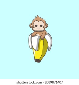 monkey in a banana vector illustration