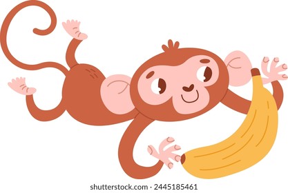 Monkey With Banana Vector Illustration