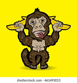 Monkey and banana ,with background ,character design