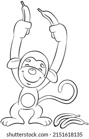 Mono con bananas. Elemento para colorear página. Estilo de caricatura.