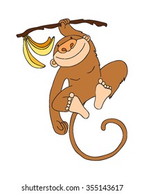monkey with bananas. vector illustration