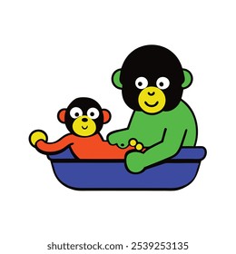 a monkey is bathing his child cartoon character