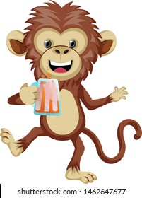 Monkey with beer, illustration, vector on white background.