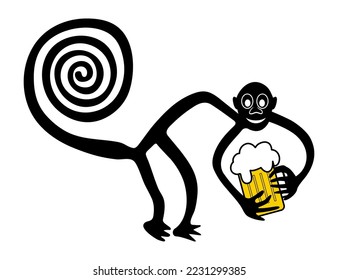 Monkey with beer - paraphrase of the famous geoglyph of the Monkey from Nazca, The Nazca Lines, Nazca Desert, Peru