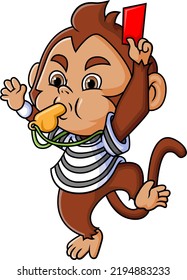 The monkey is being a referee and take out red cards of illustration