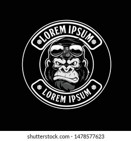 monkey biker with bandana and sunglasses cartoon character vector logo template