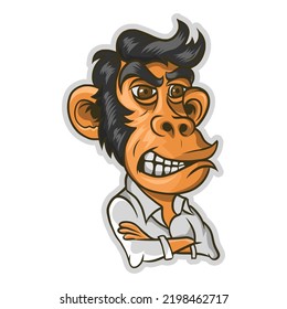 Monkey With Black Hair And White Shirt Cartoon