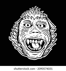 monkey black and white illustration print on t-shirts,jacket,souvenirs or tattoo free vector