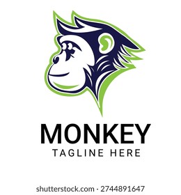 Monkey blue logo green monkey logo cute monkey logo  vector logo monkey happy 