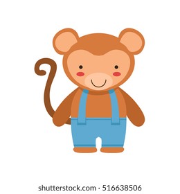 Monkey In Blue Pants With Suspenders Cute Toy Baby Animal Dressed As Little Boy