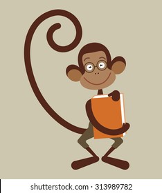 Monkey with book - back to school illustration