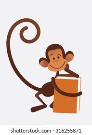 Monkey with book - back to school illustration