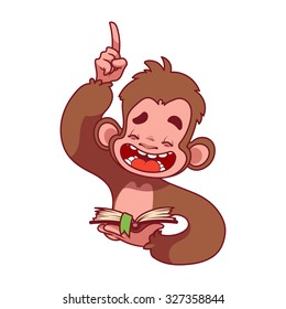 Monkey with book. Symbol of 2016 - a monkey. Vector Cartoon character on a white background. Cartoon character.