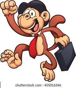 Monkey with a bowler hat and briefcase. Vector clip art illustration with simple gradients. All in a single layer.