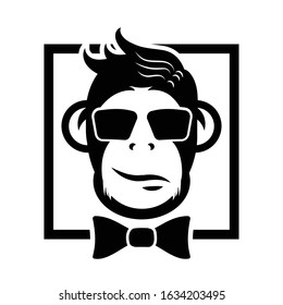Monkey in a bow-tie. black and white vector image. Logo stylish monkey.