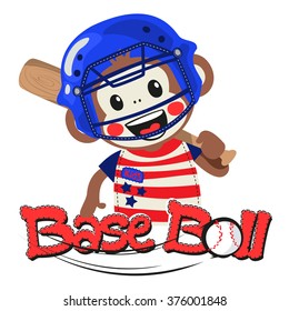 Affenjunge, die die Vektorillustration zur Baseballgrafik hält.