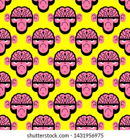 Monkey with brain pattern seamless. Gorilla with brains background. Vector texture