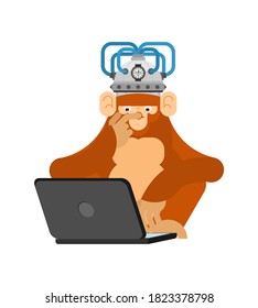 Monkey Brain Stimulation Helmet Computer Chimpanzee Stock Vector ...