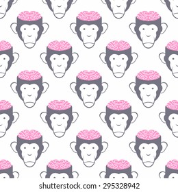 Monkey Brains Seamless Background. Vector Pattern Of Animals.