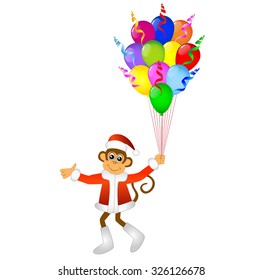 Monkey with bright balloons, vector illustration