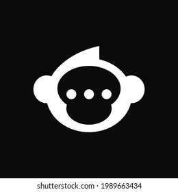 Monkey and Bubble Chat Logo Concept. For App Social Media. Black and White. Monogram Logotype. Logo, Icon, Symbol and Sign