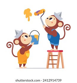 Ilustración de vectores de pared de pintura de caracteres de Monkey Builder