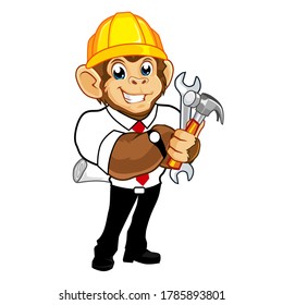 monkey builder mascot cartoon in vector
