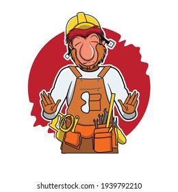 monkey building worker vector illustration design