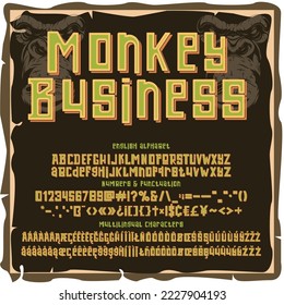 Monkey business font with filling, shadow, inline, outline. 