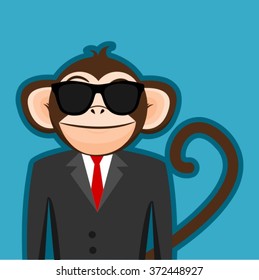 Monkey In Business Man Suit With Black Sunglasses Cartoon Vector