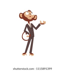 Monkey businessman cartoon character, funny animal dressed in human suit vector Illustration on a white background