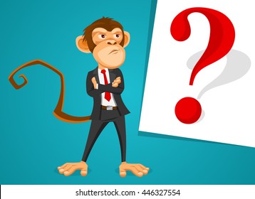 Monkey businessman with question mark