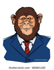 Monkey Businessman In Suit, Vector Illustration