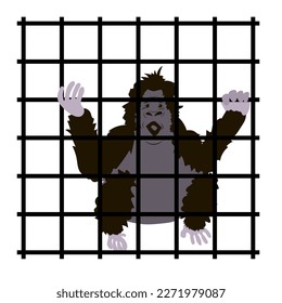 Monkey in a cage.Illustration of unfreedom, captivity.