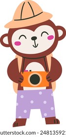 Monkey With Camera Vector Illustration