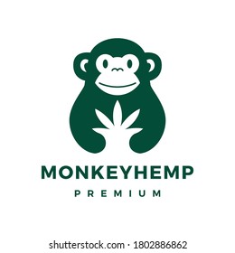 Monkey Cannabis Hemp Logo Vector Icon Illustration