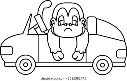 Monkey Car Animal Vector Graphic Art Illustration