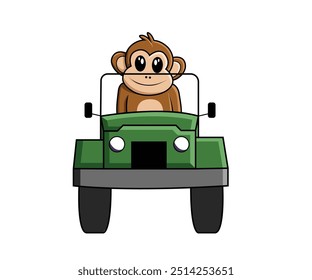Monkey Car Cartoon Vector illustration