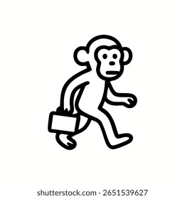 Um macaco carregando uma pasta, em um estilo simples de contorno preto