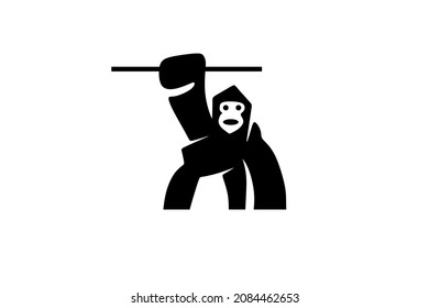 ein Affe, der ein Stick-Logo-Design-Vektorgrafik trägt