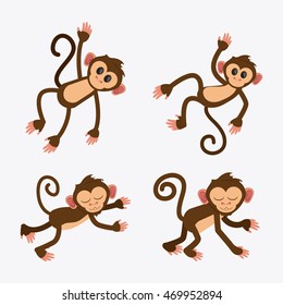 monkey cartoon animal ape icon set. Colorful design. Vector illustration