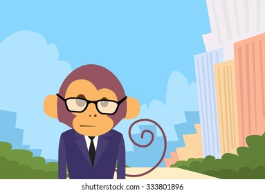 Monkey Cartoon Businessman Suit Profile Icon Portrait Business Man Flat Vector Illustration