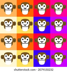 monkey cartoon character pattern on multicolored background