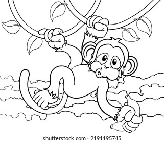 Ein Affenkartoon-Charakter, der auf Dschungelweinen mit Banana singt 